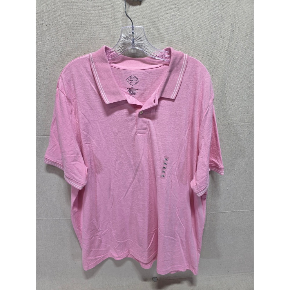 St. Johns Bay Mens XXL Pink Short Sleeve Polo Shirt Tipped Collar 2960